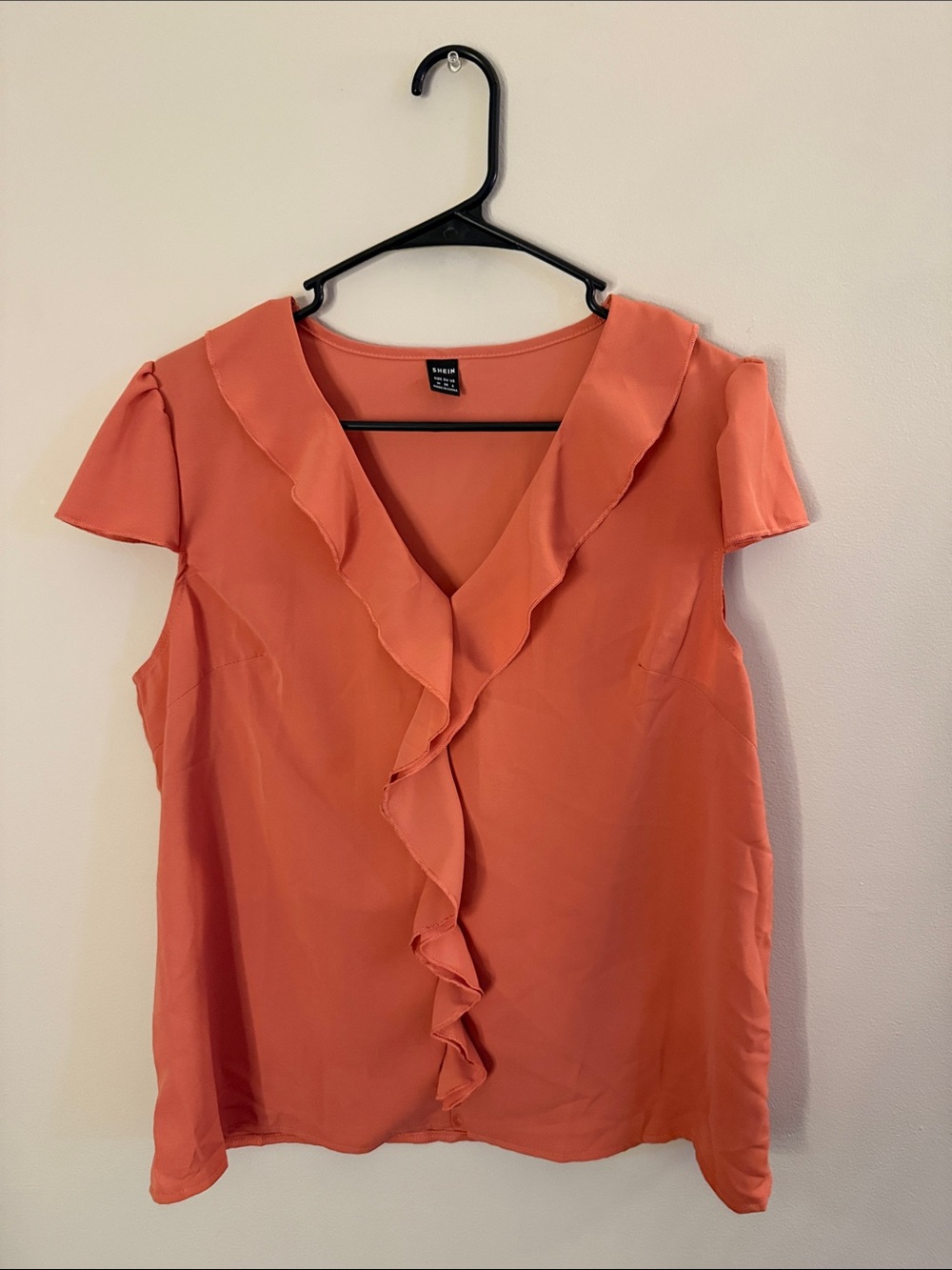 SHEIN Coral Ruffle V-Neck Blouse